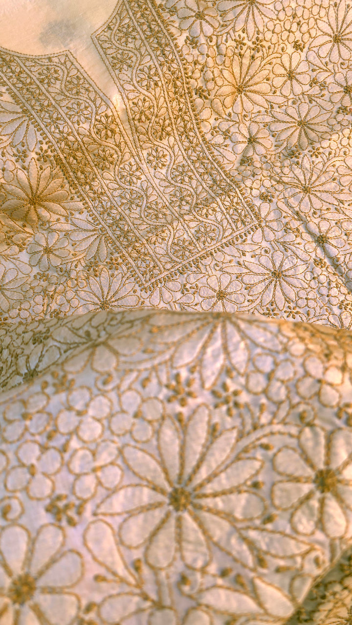 Pure Paper Silk Chikankari Fabric | Full Jaal Hand Embroidery Kurta Fabric for Women
