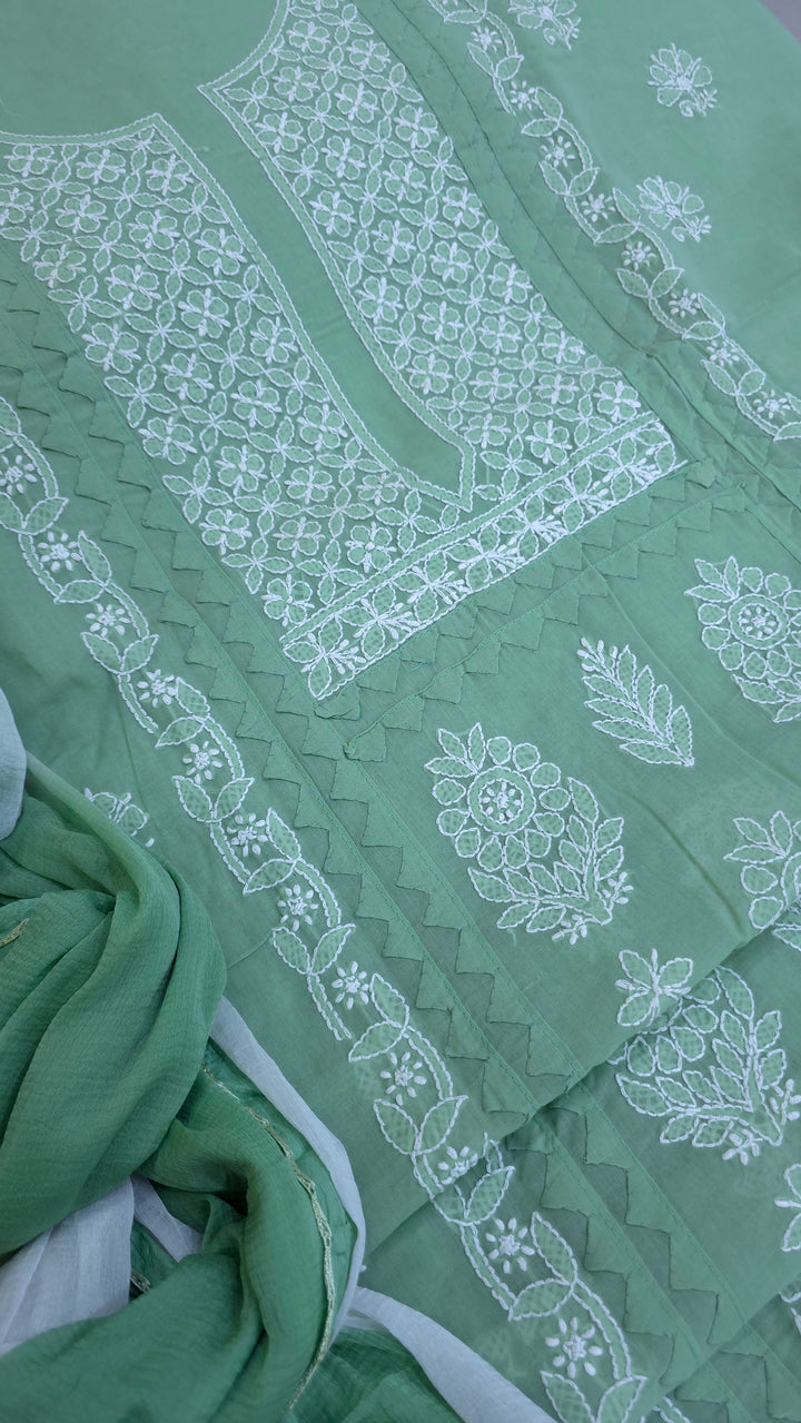 Darz Lucknowi Chikankari  Dress Material – Handmade Cotton Suit with Chiffon Dupatta