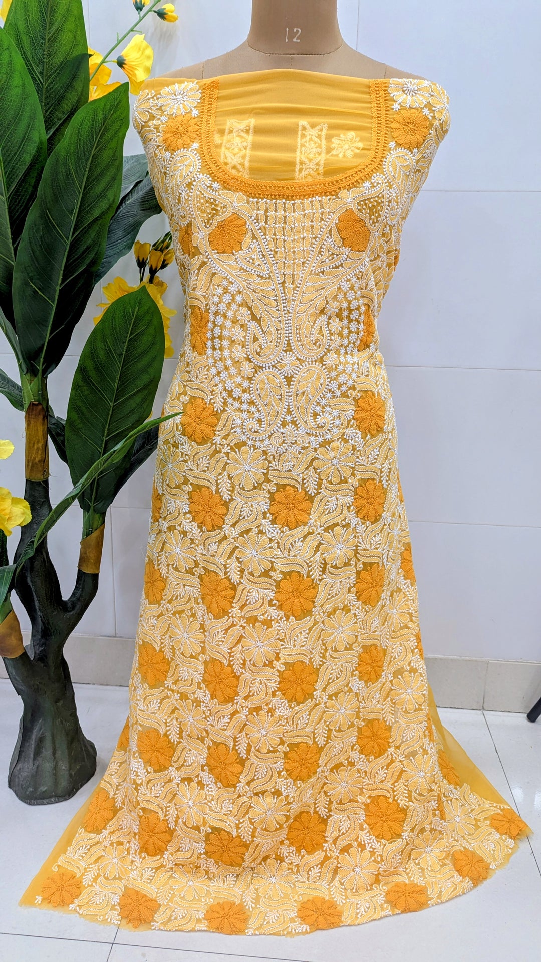 Faux Georgette Chikankari Hand Embroidered Unstitched Kurta Fabric – 3 Meter