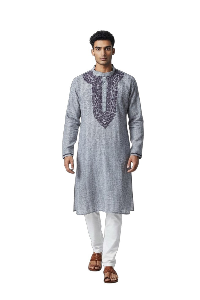 Rayan Cotton linen hand embroidered Men's chikankari kurta