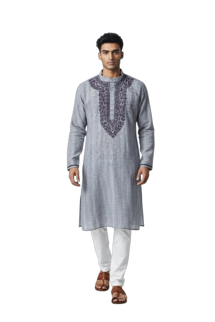Rayan Cotton linen hand embroidered Men's chikankari kurta