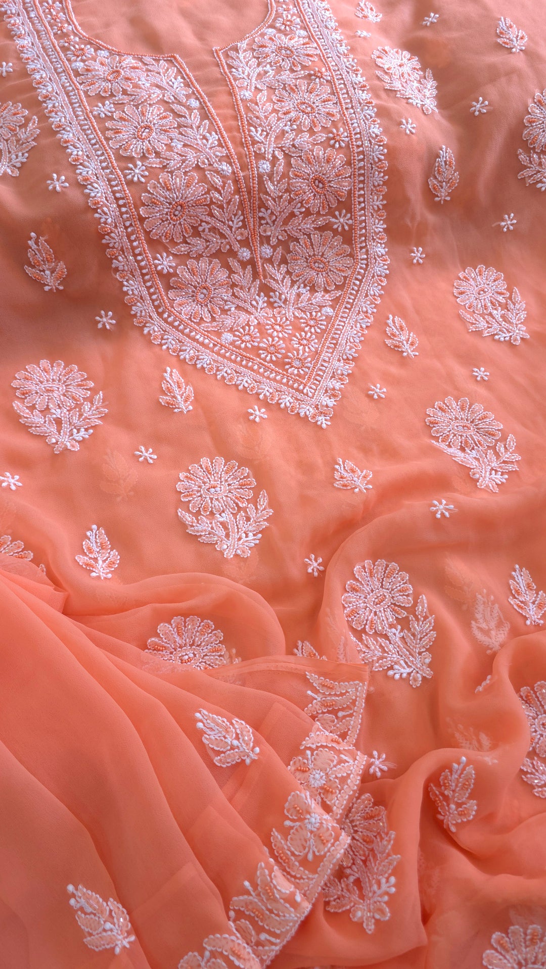 Alina Heavy Embellished Georgette Chikankari Unstitched Dress Material | Cutdana Handwork