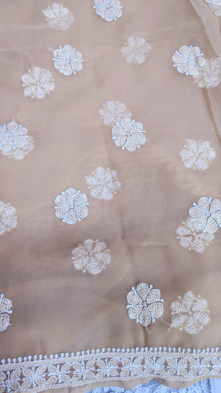 Lucknowi Georgette Chikankari Dress Material – Hand Embroidery Kurta, Bottom & Dupatta | Festive Queen Shades