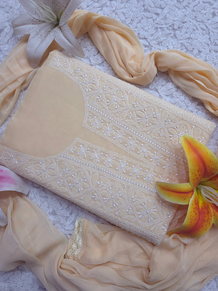 Paridhan Chikan Premium Handcrafted Chikankari Cotton Suit Set | Unstitched Dress Material with Chiffon Dupatta | Made in Lucknow