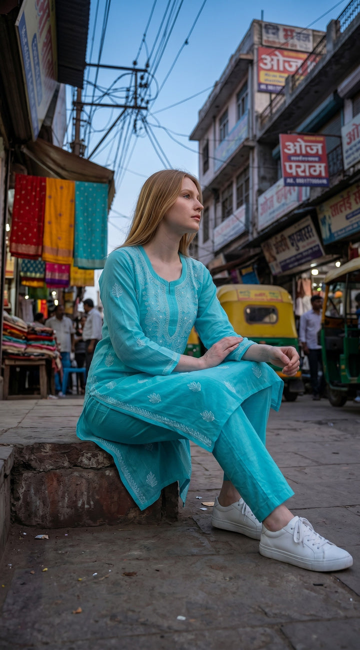 Elegant Cotton Chikankari Kurti for Women | Lightweight Hand Embroidered Office & Daily Wear Kurta