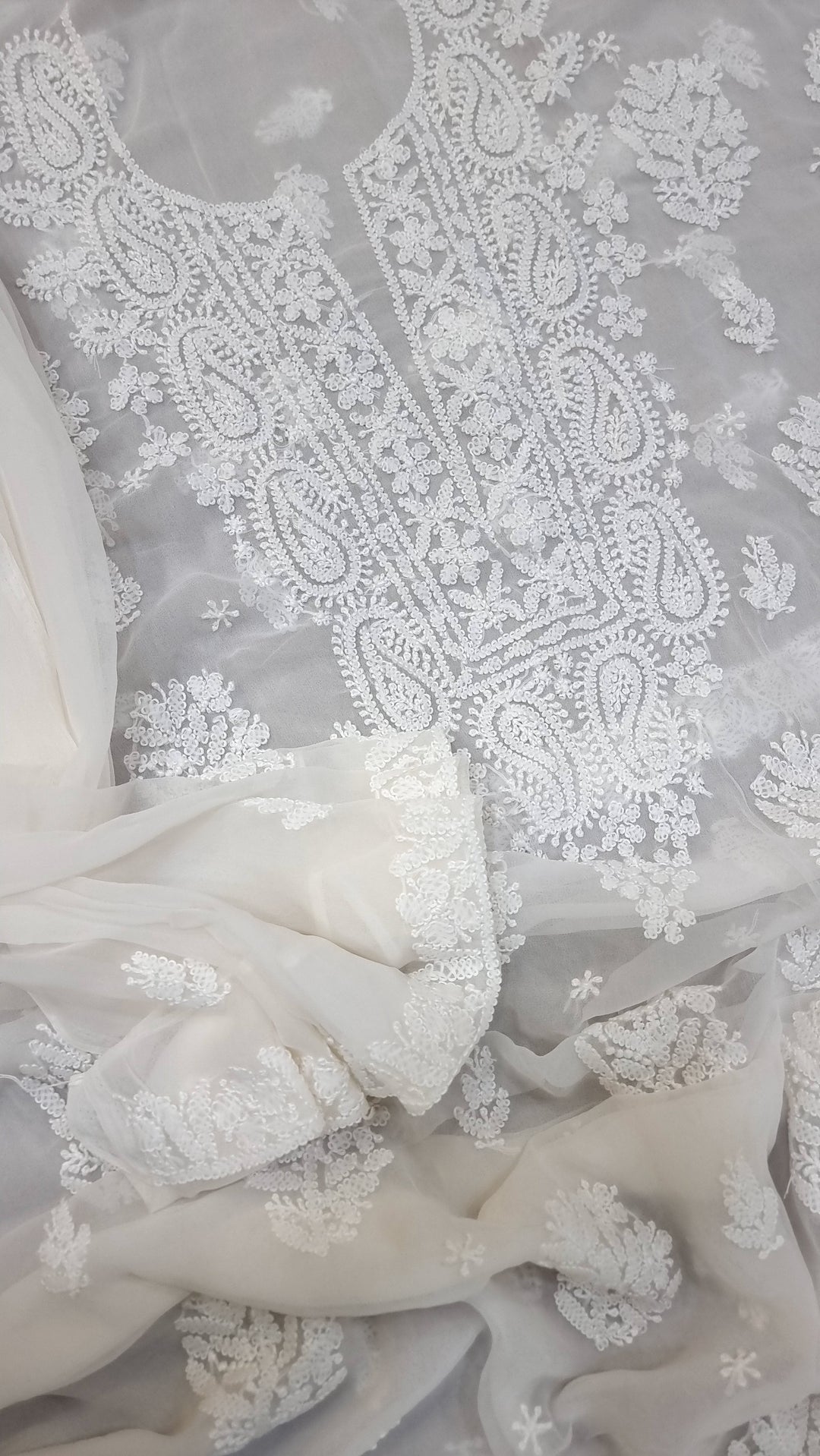 Lucknowi Georgette Chikankari Dress Material – Hand Embroidery Kurta, Bottom & Dupatta | Festive Queen Shades
