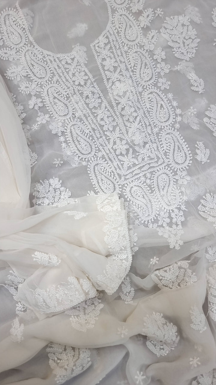 Lucknowi Georgette Chikankari Dress Material – Hand Embroidery Kurta, Bottom & Dupatta | Festive Queen Shades