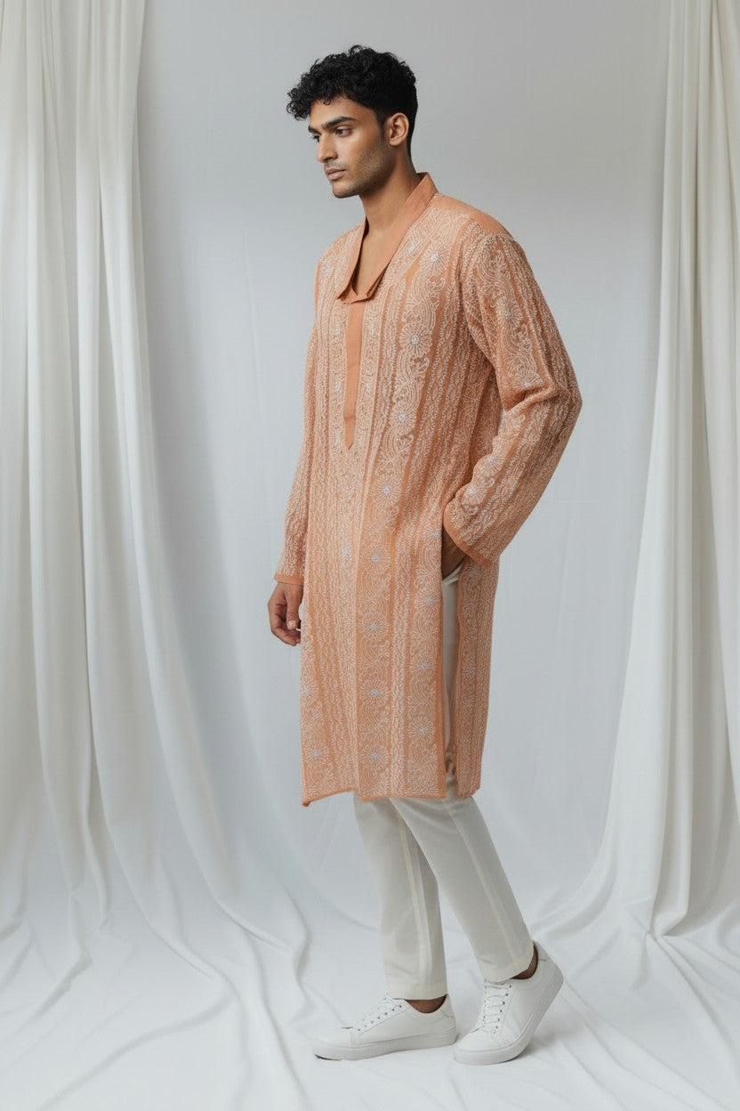 Shaan Cotton full hand embroidered Men's chikankari kurta