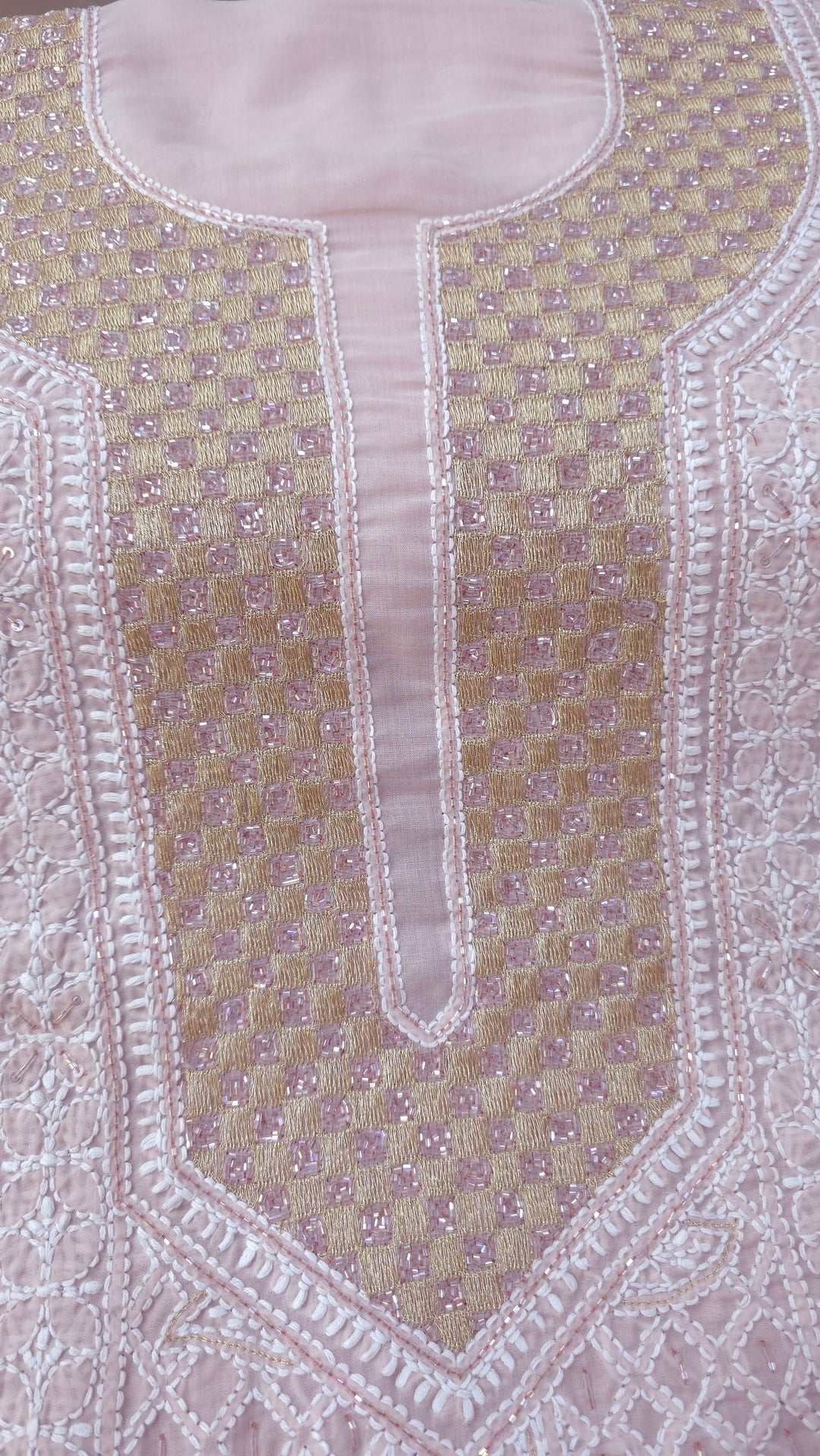 Afreen Premium Hand Embroidered Chikankari Cotton Unstitched Dress Material with Pure Chiffon Dupatta