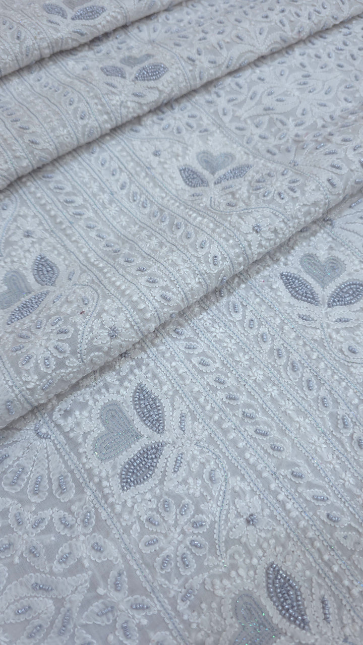 Paridhan Chikan Cotton Chikankari Unstitched Dress Material – 3 Pc Suit Set with Hand Embroidery & Pearl Work in Every Motif