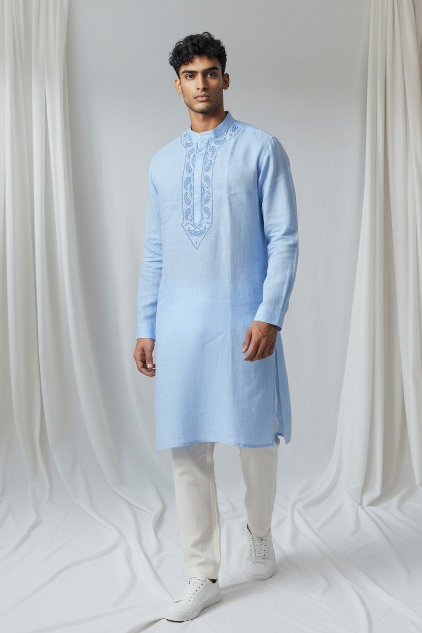 Mahir Cotton linen hand embroidered Men's chikankari kurta