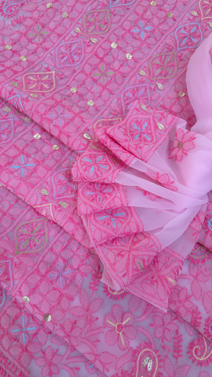 Georgette Chikankari Dress Material Resham Aari pearl Work