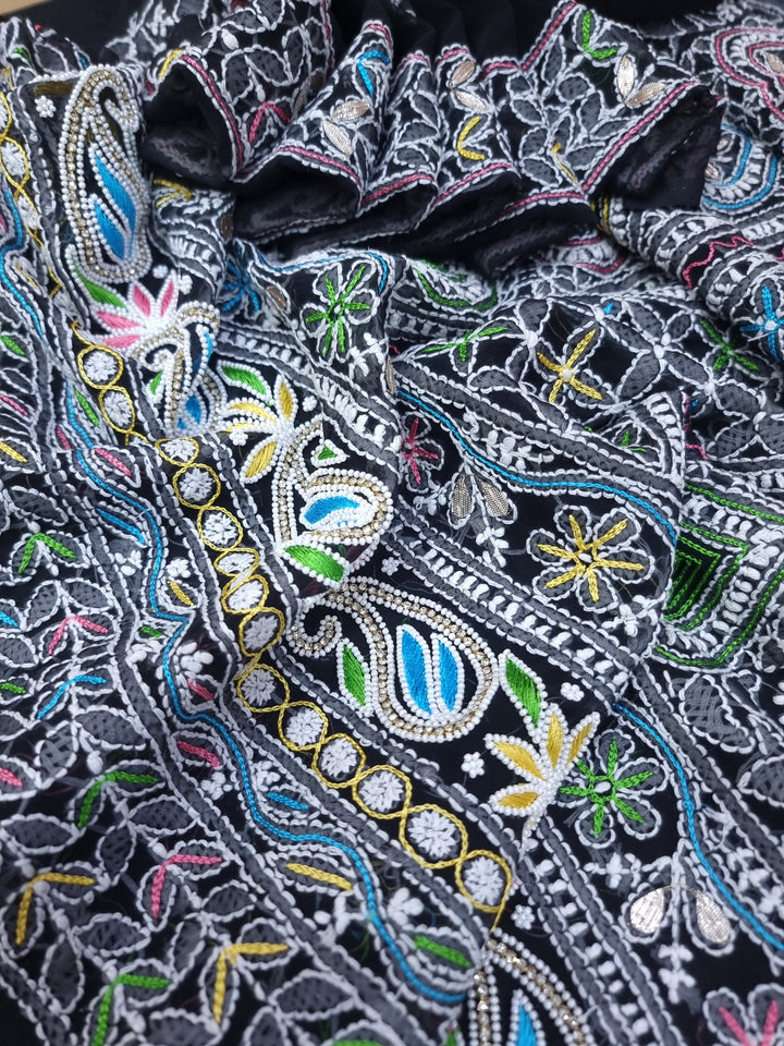 Georgette Chikankari Dress Material Resham Aari Work