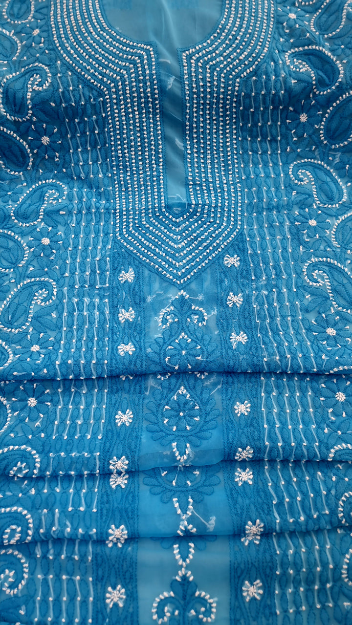 Faux Georgette Chikankari Hand Embroidered Unstitched Kurta Fabric – 3 Meter