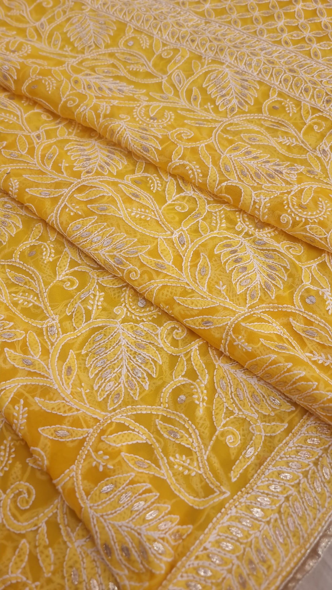 Georgette Chikankari Saree - yellow