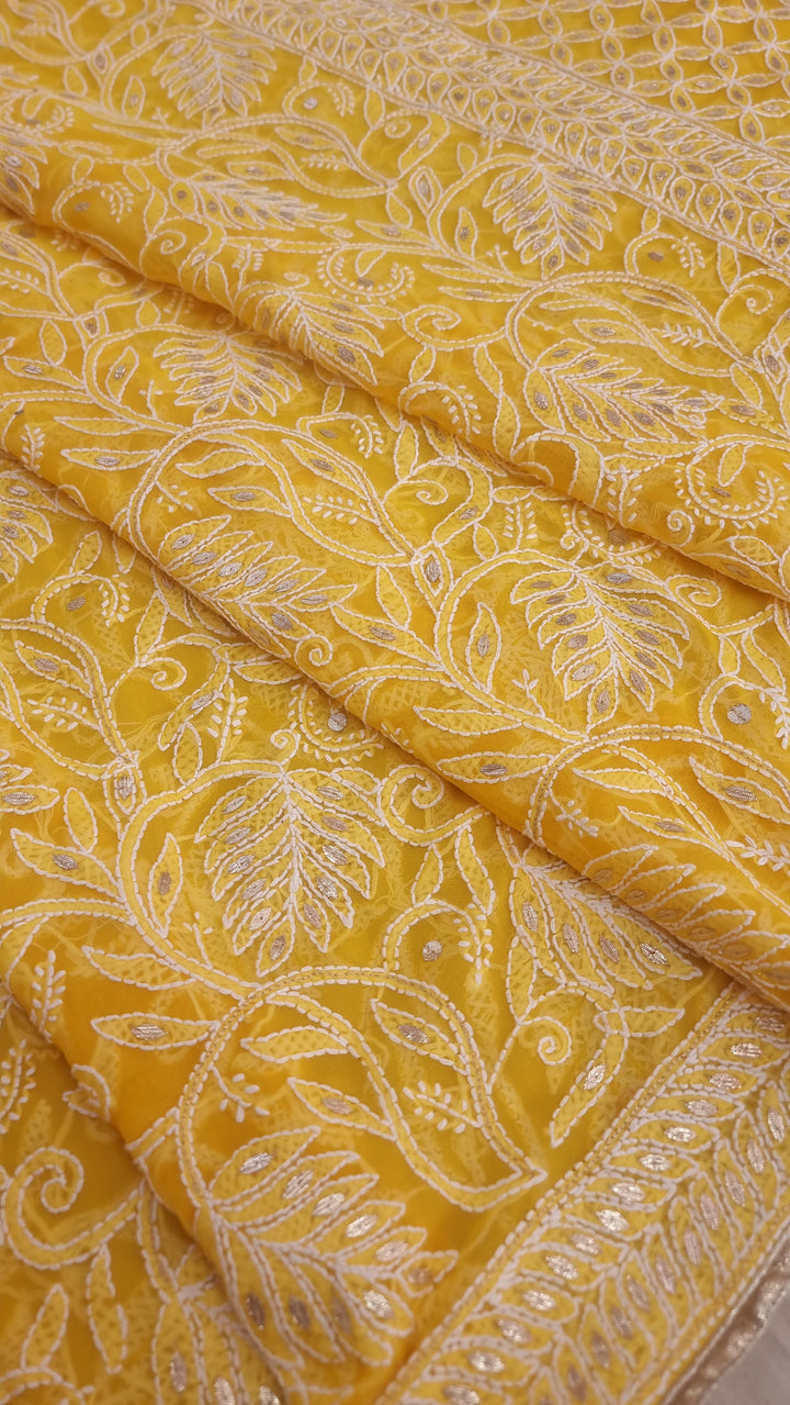 Georgette Chikankari Saree - yellow