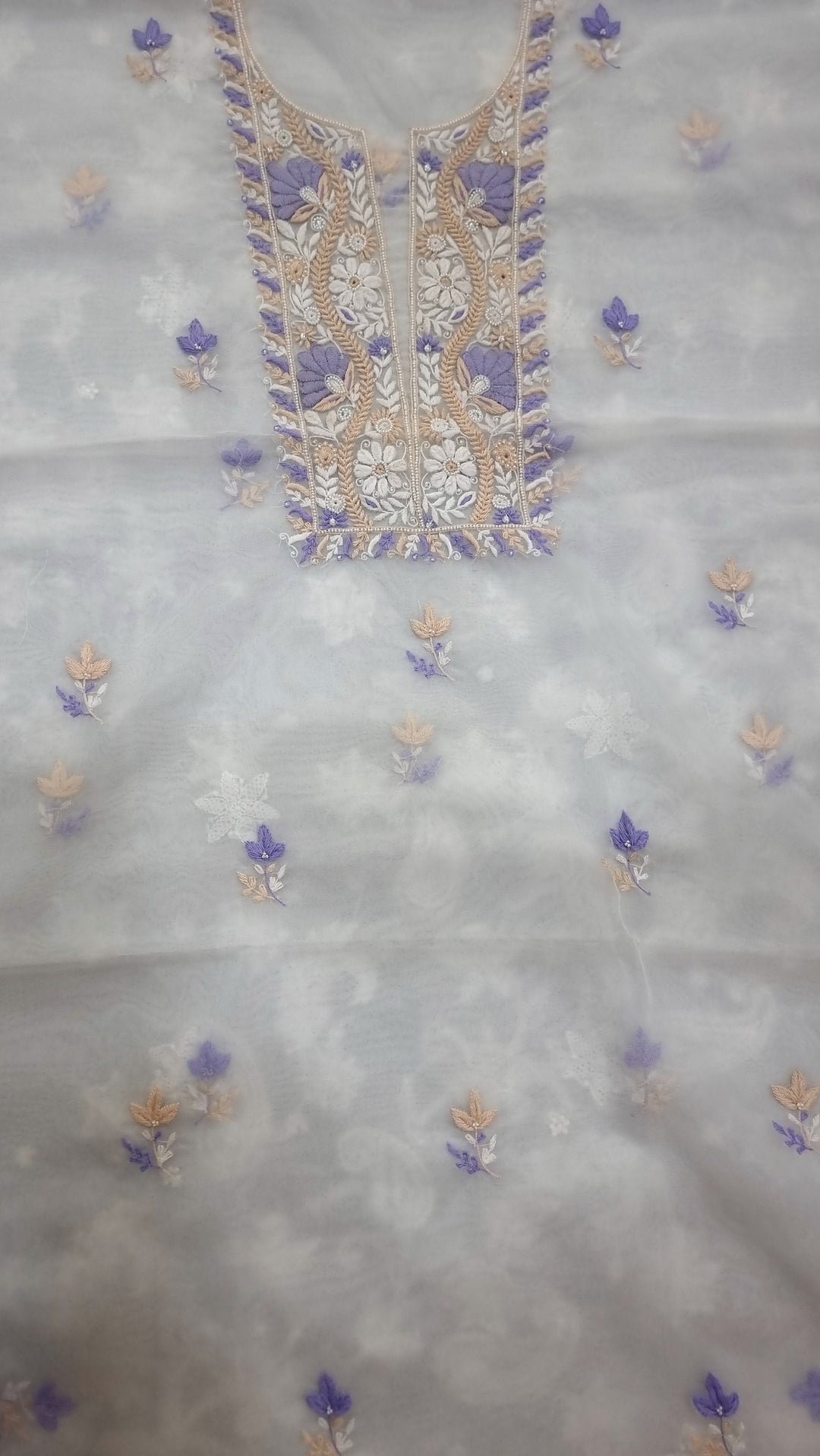 Organza chikankari unstitched dress material