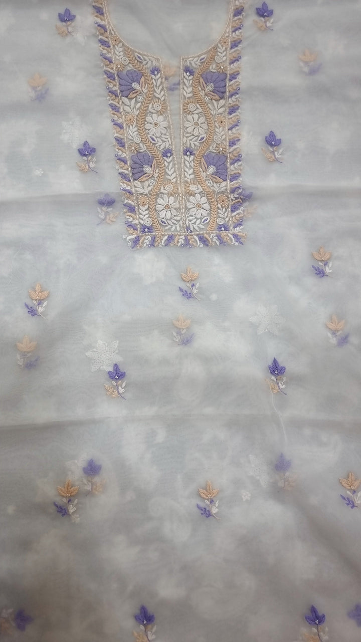 Organza chikankari unstitched dress material