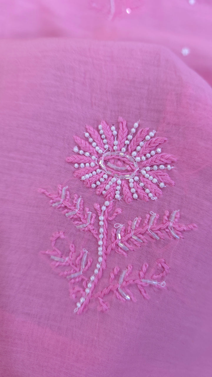 Hiba Premium Mul Chanderi Supersoft Dyeable Chikankari Dress Material | Hand Embroidered with Pearls & Cutdaana | Kurta & Dupatta Set