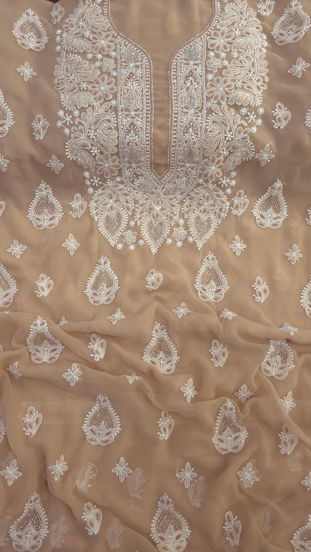 Alina Heavy Embellished Georgette Chikankari Unstitched Dress Material | Cutdana Handwork