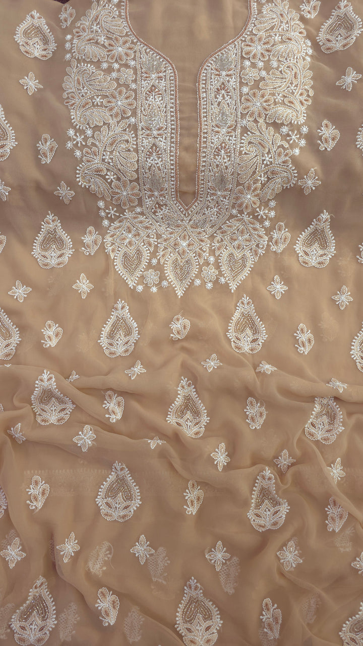 Alina Heavy Embellished Georgette Chikankari Unstitched Dress Material | Cutdana Handwork
