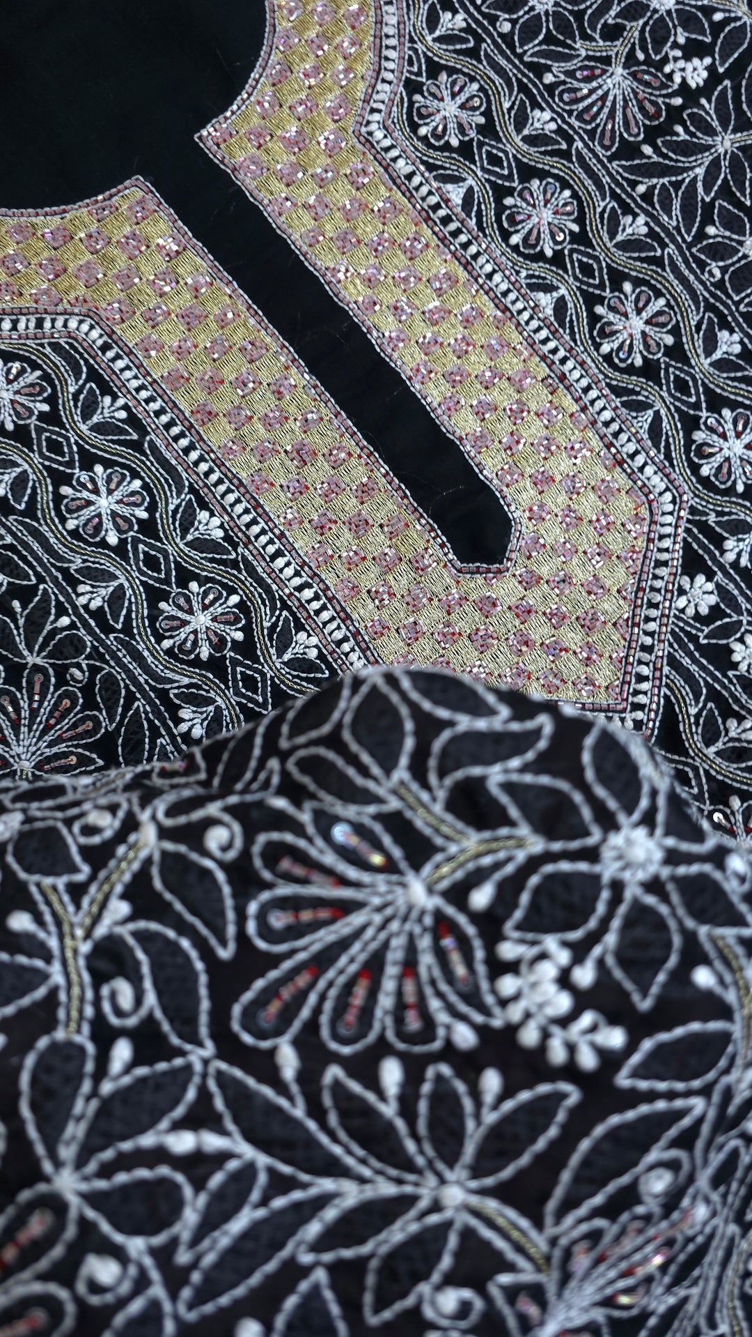 Premium Hand Embroidered Chikankari Cotton Unstitched Dress Material with Pure Chiffon Dupatta