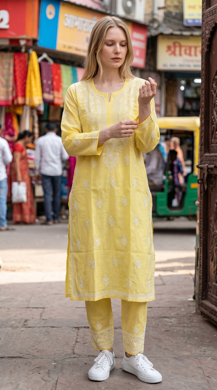 Elegant Cotton Chikankari Kurti for Women | Lightweight Hand Embroidered Office & Daily Wear Kurta