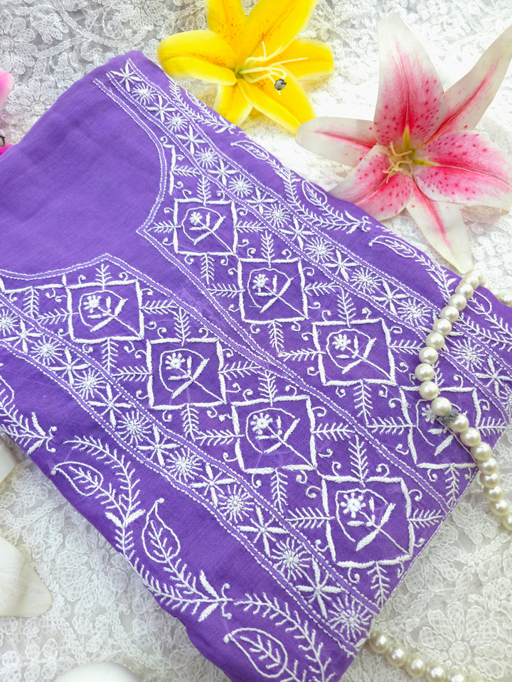 Lucknowi 2 Taar Chikankari Chanderi Kurta Dupatta Set – Handmade Festive Wear