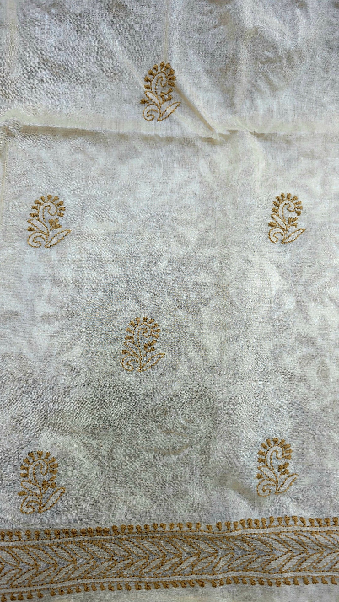 Pure Paper Silk Chikankari Fabric | Full Jaal Hand Embroidery Kurta Fabric for Women