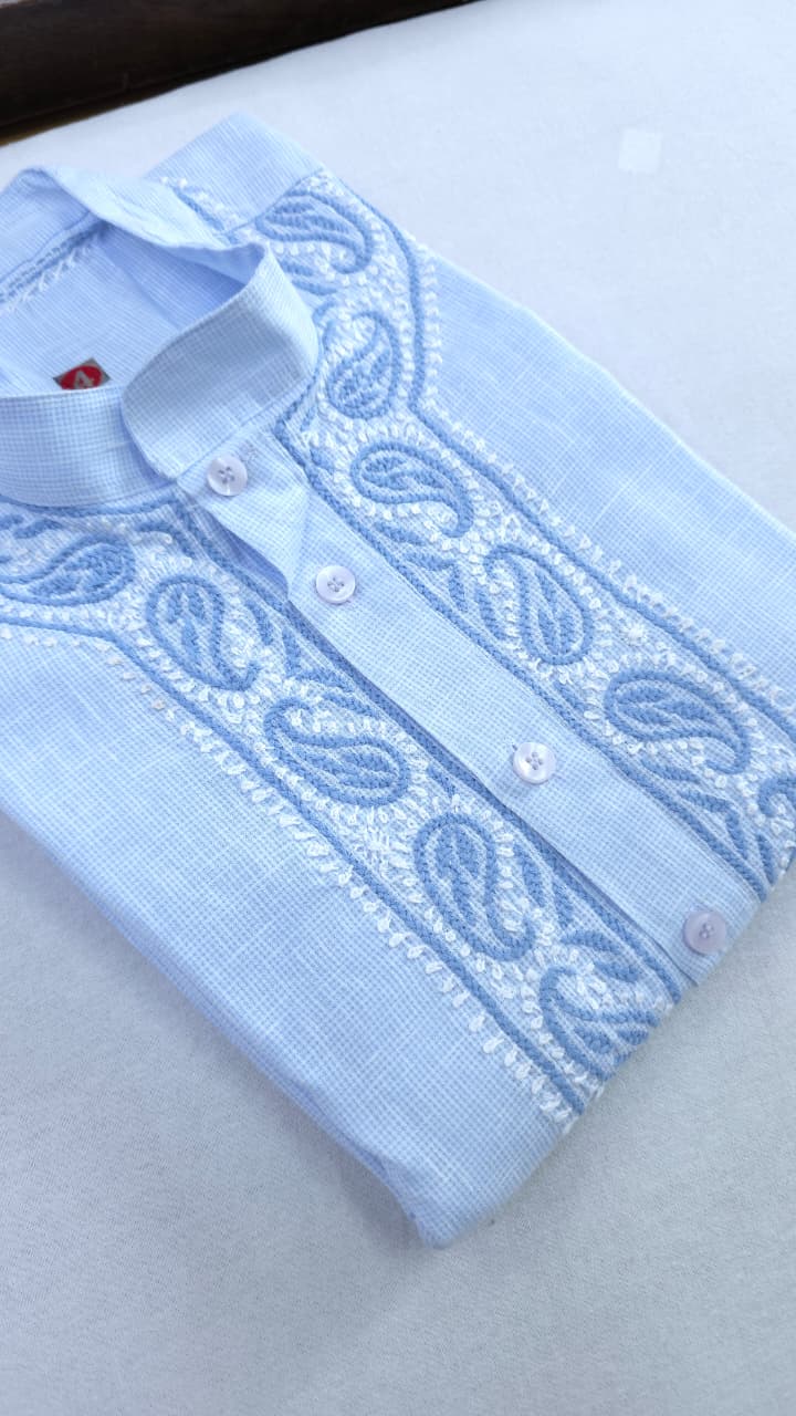 Mahir Cotton linen hand embroidered Men's chikankari kurta