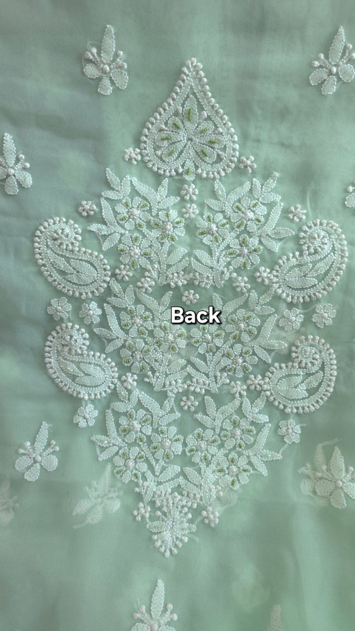 Alina Heavy Embellished Georgette Chikankari Unstitched Dress Material | Cutdana Handwork