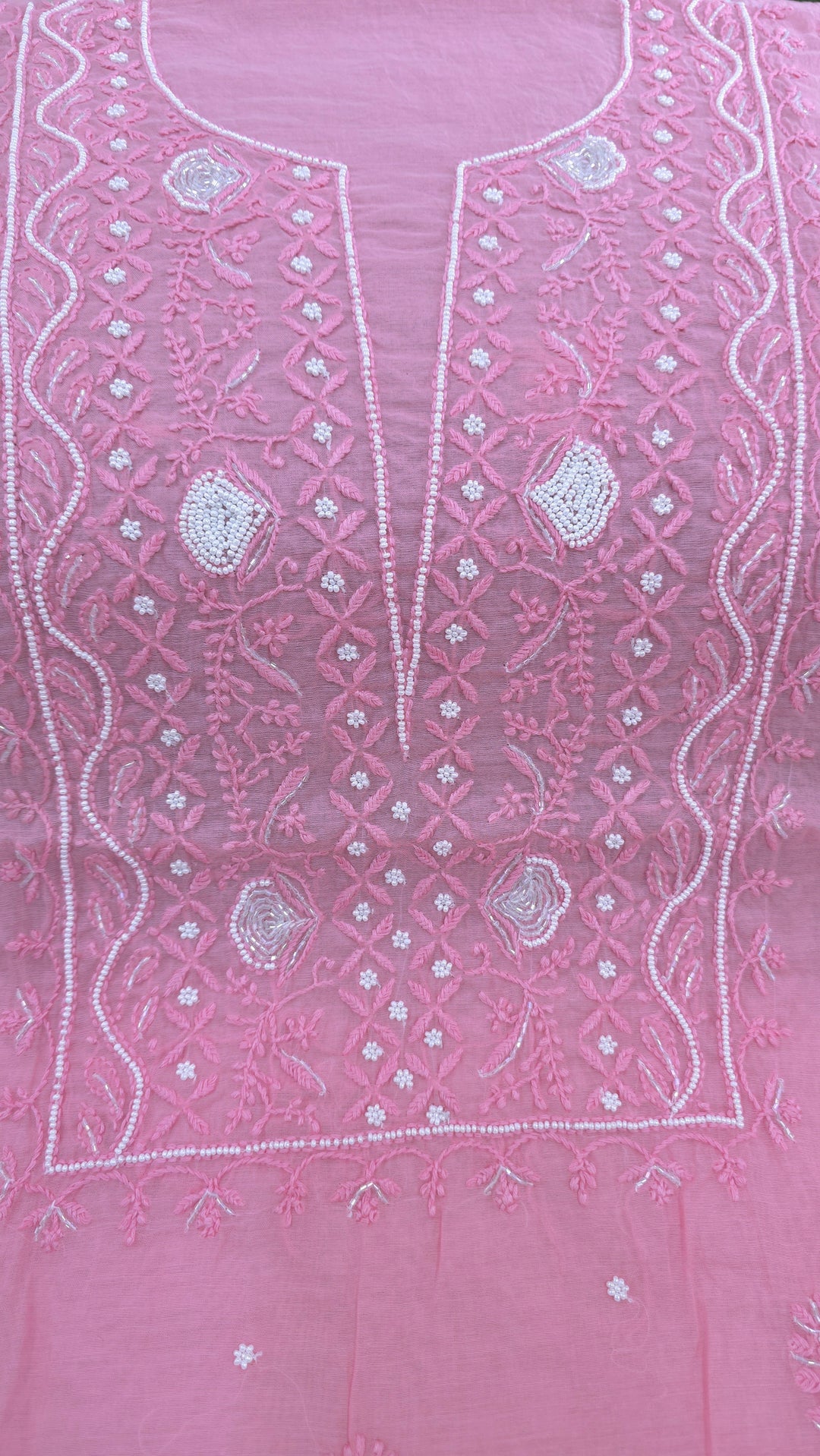 Premium Mul Chanderi Supersoft Dyeable Chikankari Dress Material | Hand Embroidered with Pearls & Cutdaana | Kurta & Dupatta Set