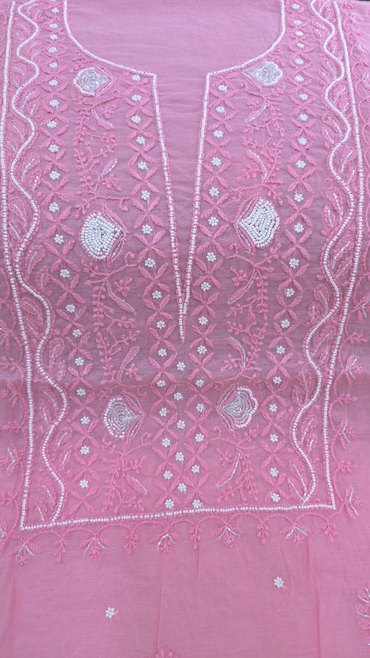 Premium Mul Chanderi Supersoft Dyeable Chikankari Dress Material | Hand Embroidered with Pearls & Cutdaana | Kurta & Dupatta Set