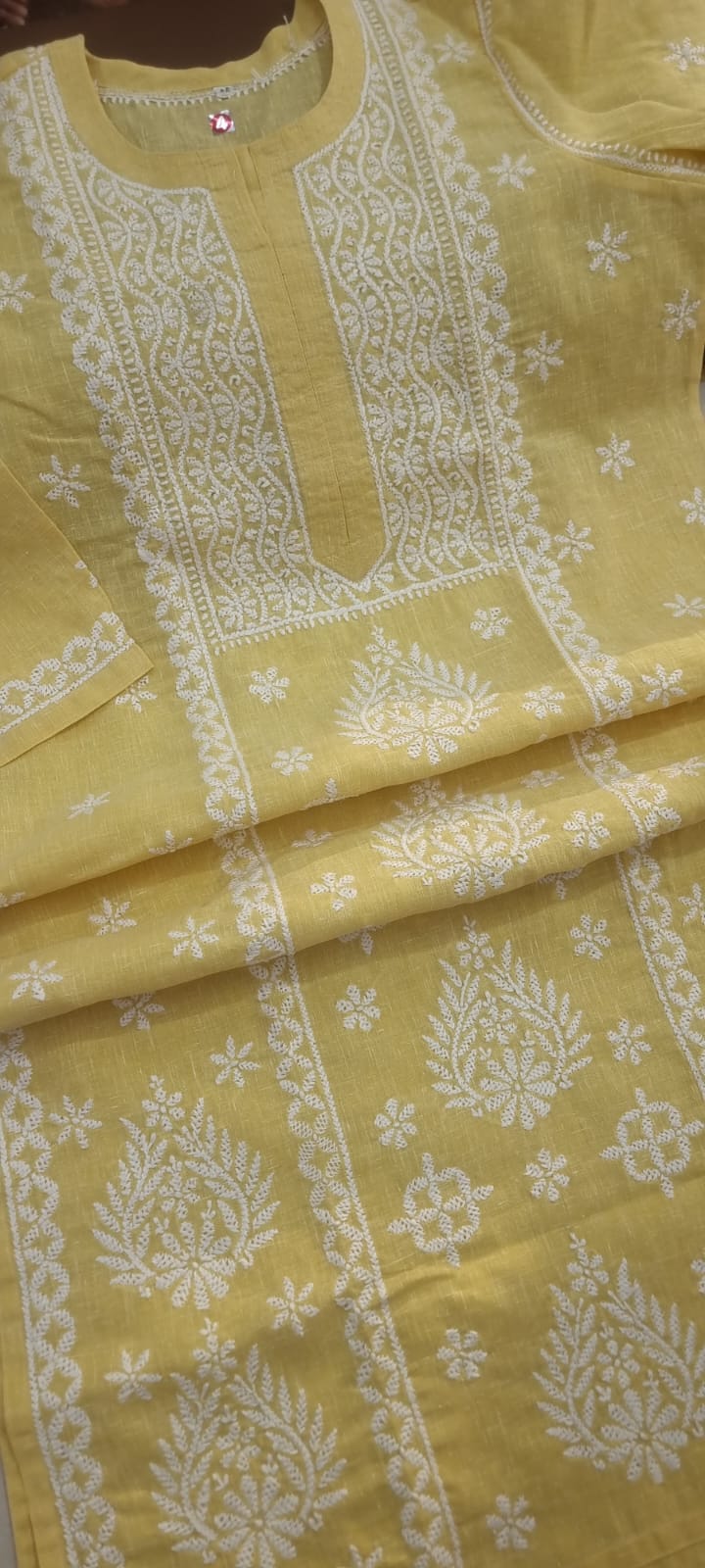 MONALISA Linen Chikankari Kurti – Authentic Lucknow Hand Embroidery