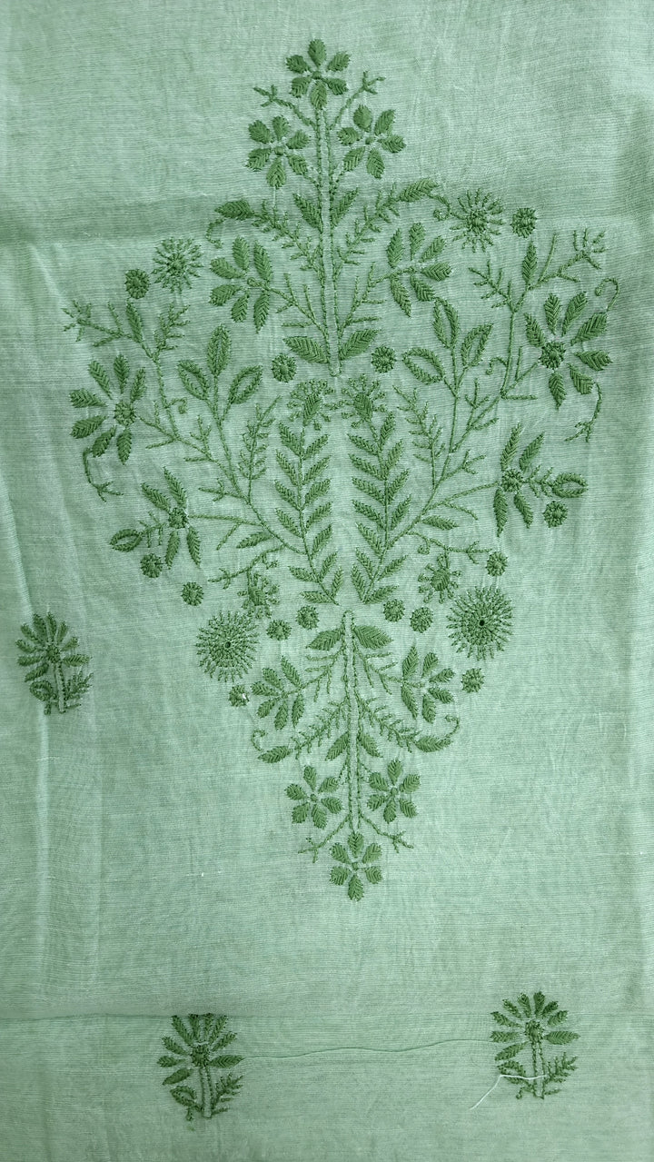 Soft Green Color Chanderi Hand Embroidered 2-Taar Chikankari Kurta & Dupatta Set | Paridhan Chikan