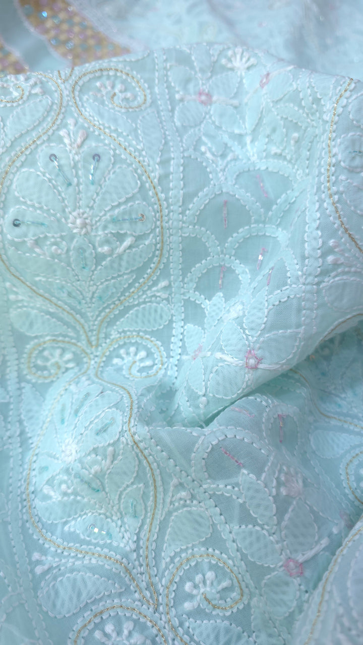 Afreen Premium Hand Embroidered Chikankari Cotton Unstitched Dress Material with Pure Chiffon Dupatta