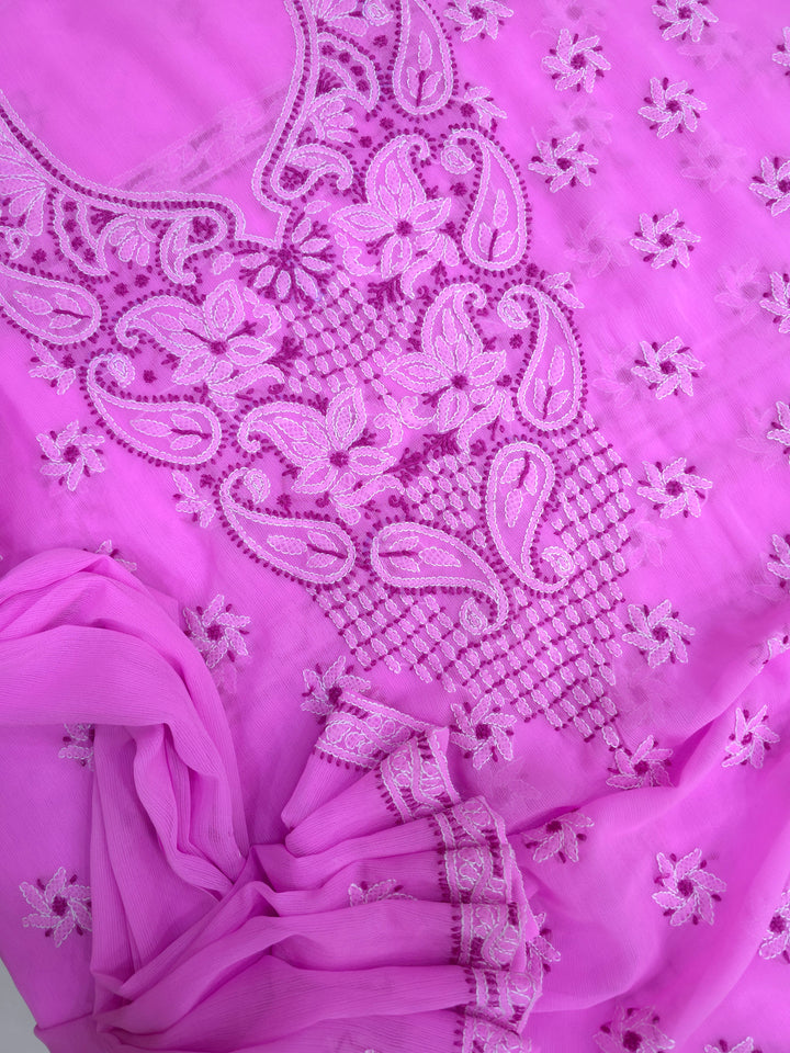Lucknowi Georgette Chikankari Dress Material – Hand Embroidery Kurta, Bottom & Dupatta | Festive Queen Shades