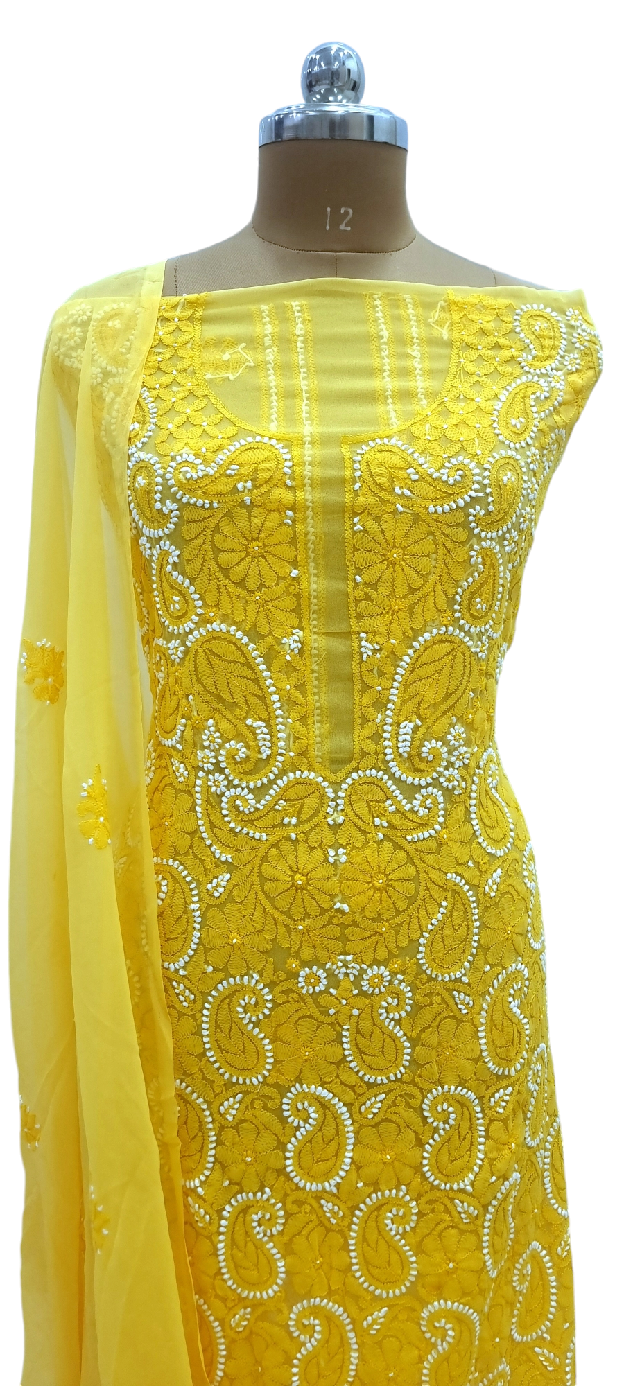 Georgette Chikankari Dress Material - Yellow