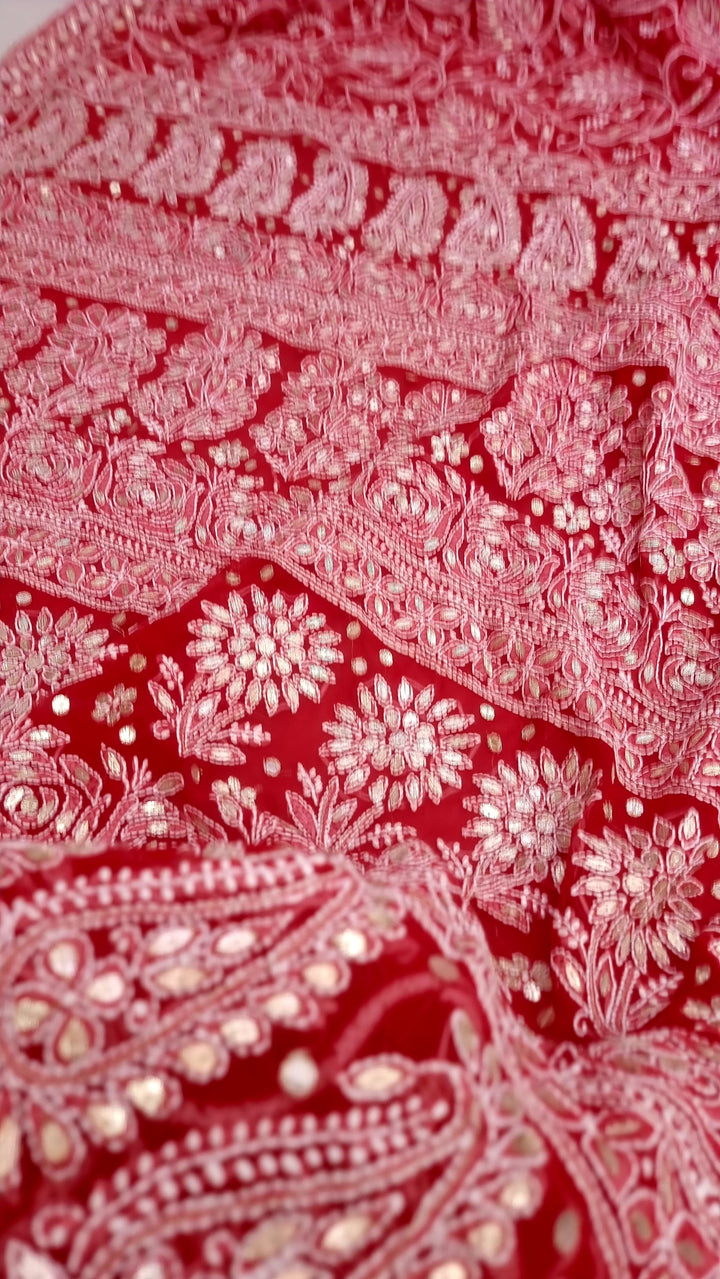 (Copy) Georgette Chikankari Saree - red