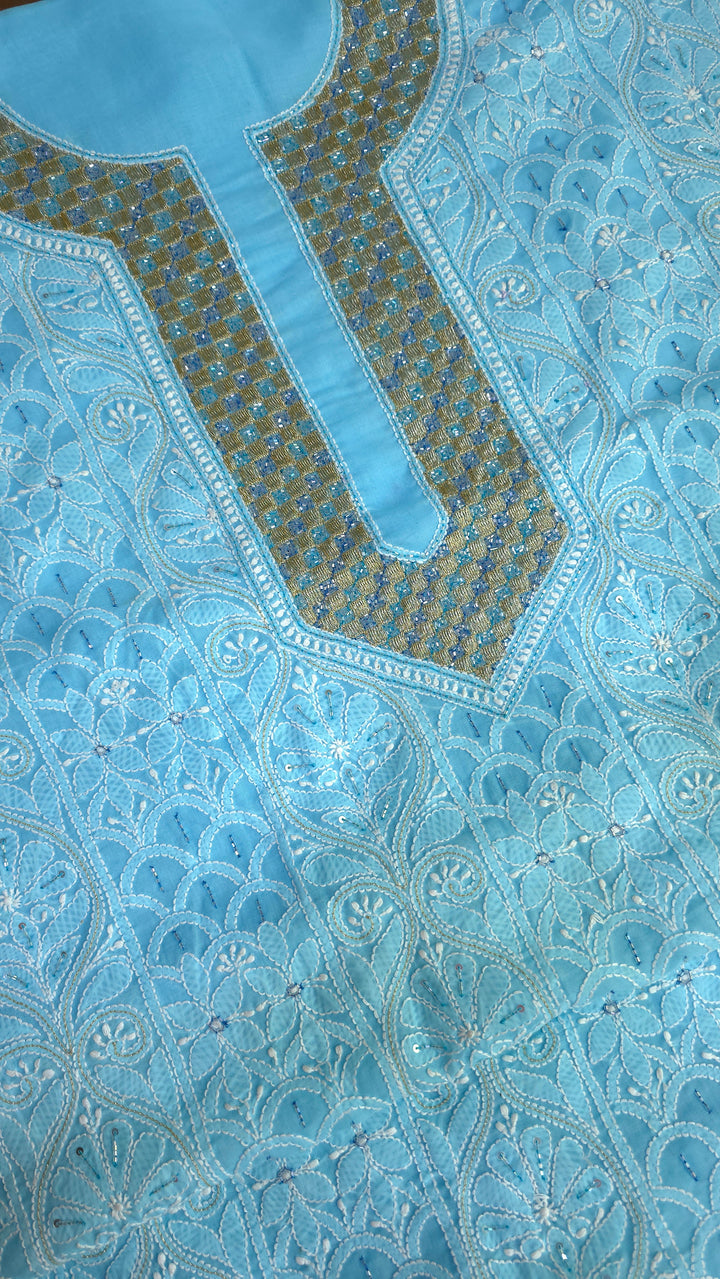Afreen Premium Hand Embroidered Chikankari Cotton Unstitched Dress Material with Pure Chiffon Dupatta
