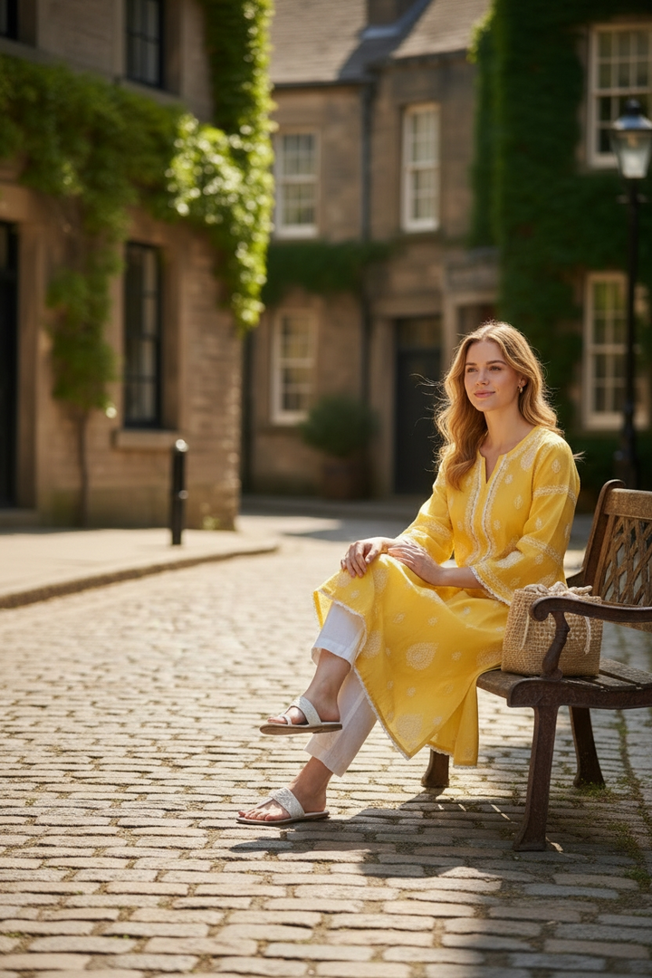 Cotton Chikankari Hand Embroidered Kurti for Women | Premium Soft  | 44 Inch Length | Lucknowi Chikan Kurta