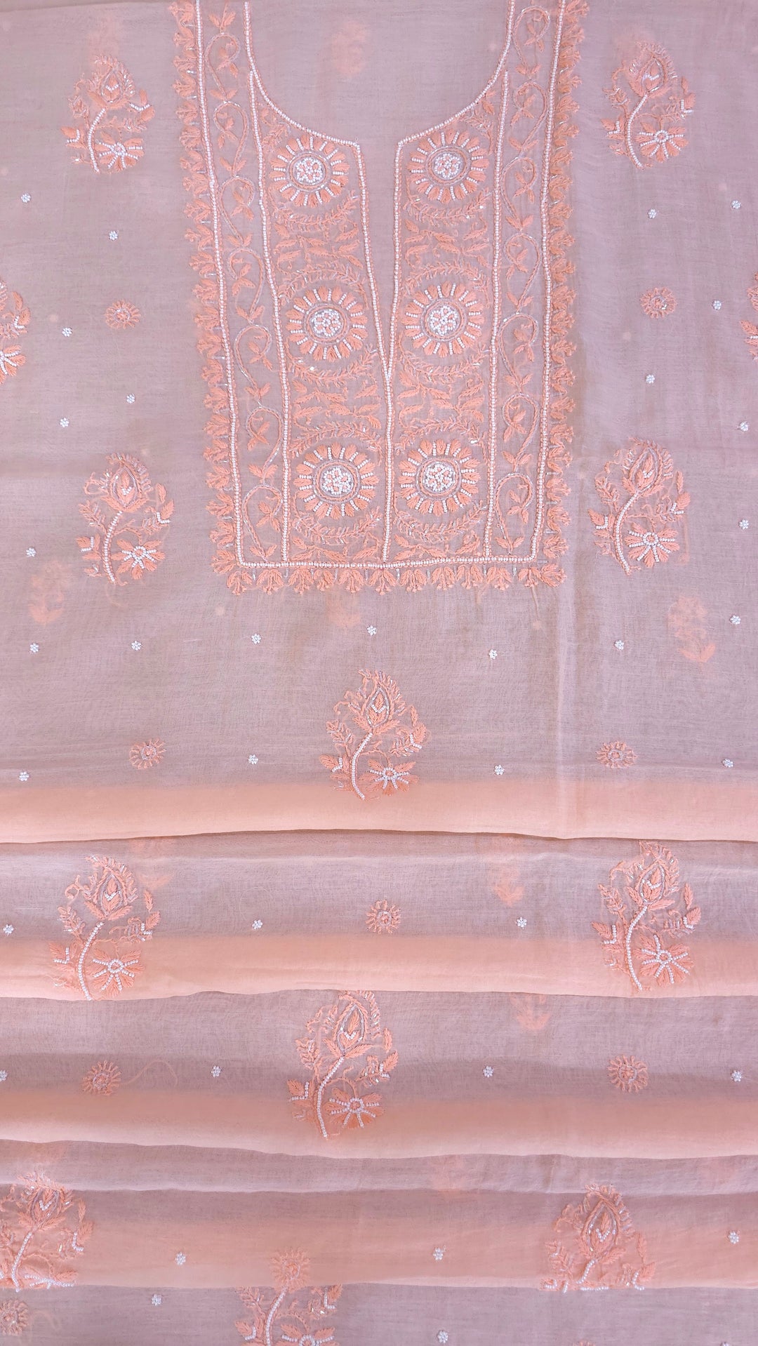Hiba Premium Mul Chanderi Supersoft Dyeable Chikankari Dress Material | Hand Embroidered with Pearls & Cutdaana | Kurta & Dupatta Set