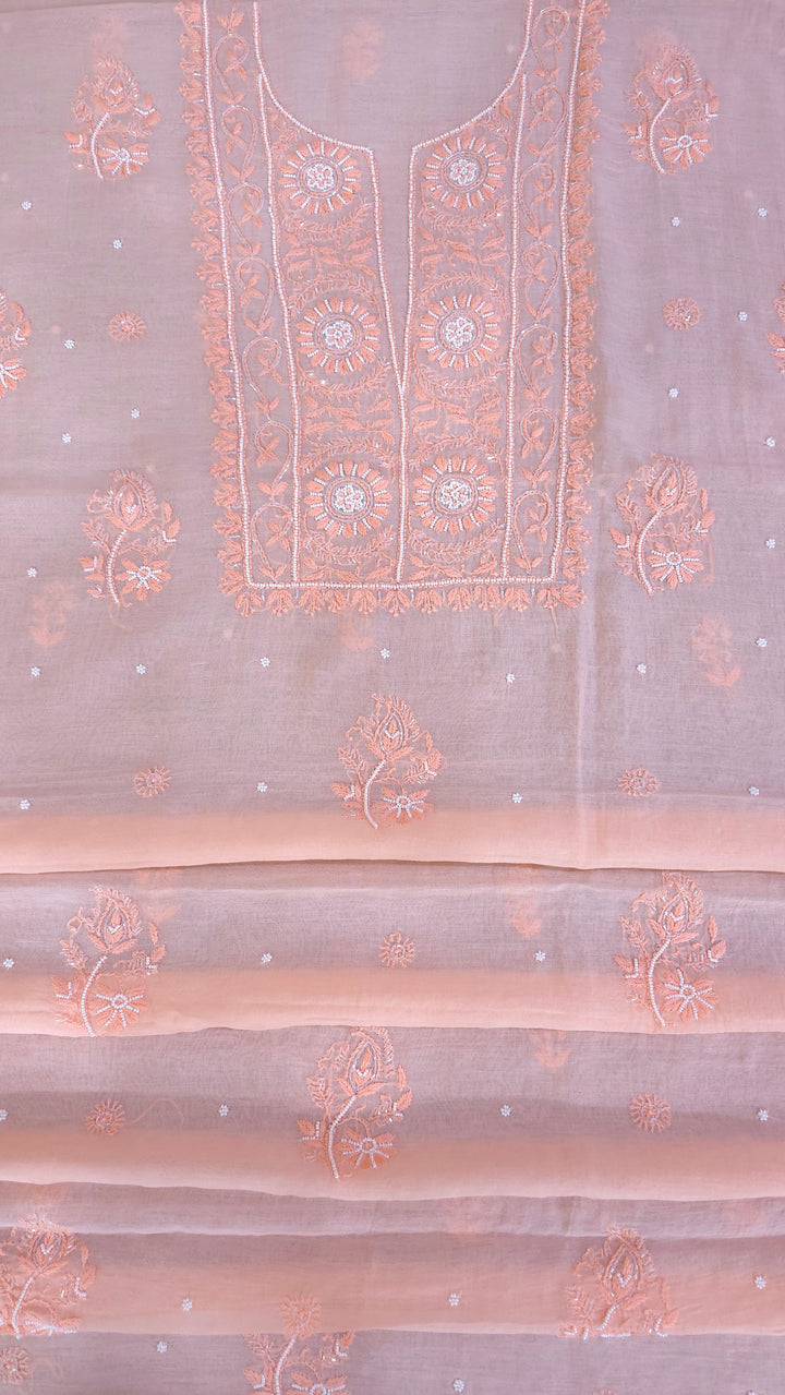 Hiba Premium Mul Chanderi Supersoft Dyeable Chikankari Dress Material | Hand Embroidered with Pearls & Cutdaana | Kurta & Dupatta Set