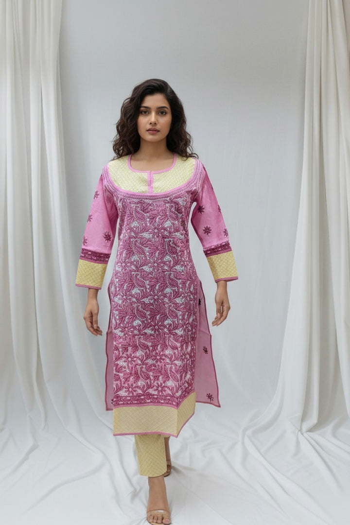 Asma Cotton Chikankari Hand Embroidered Kurti for Women | Premium  | 48 Inch approx Length | Lucknowi Chikan Kurta