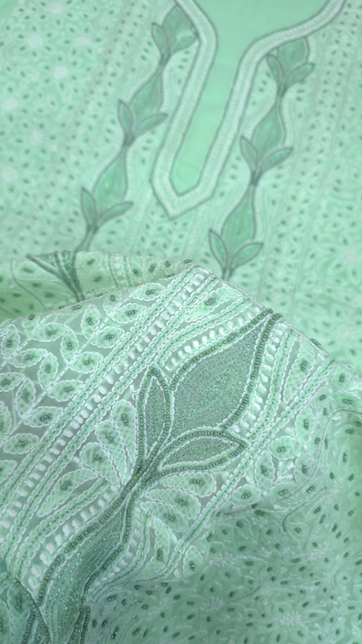 Paridhan Chikan Cotton Chikankari Unstitched Dress Material – 3 Pc Suit Set with Hand Embroidery & Pearl Work in Every Motif