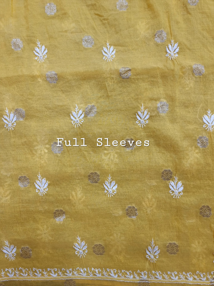 Pure Mul Chanderi Jacquard 2 Taar Hand Embroidered Chikankari Unstitched Kurta (3 M) with Dupatta (2.5 M) – Lucknowi Festive Collection