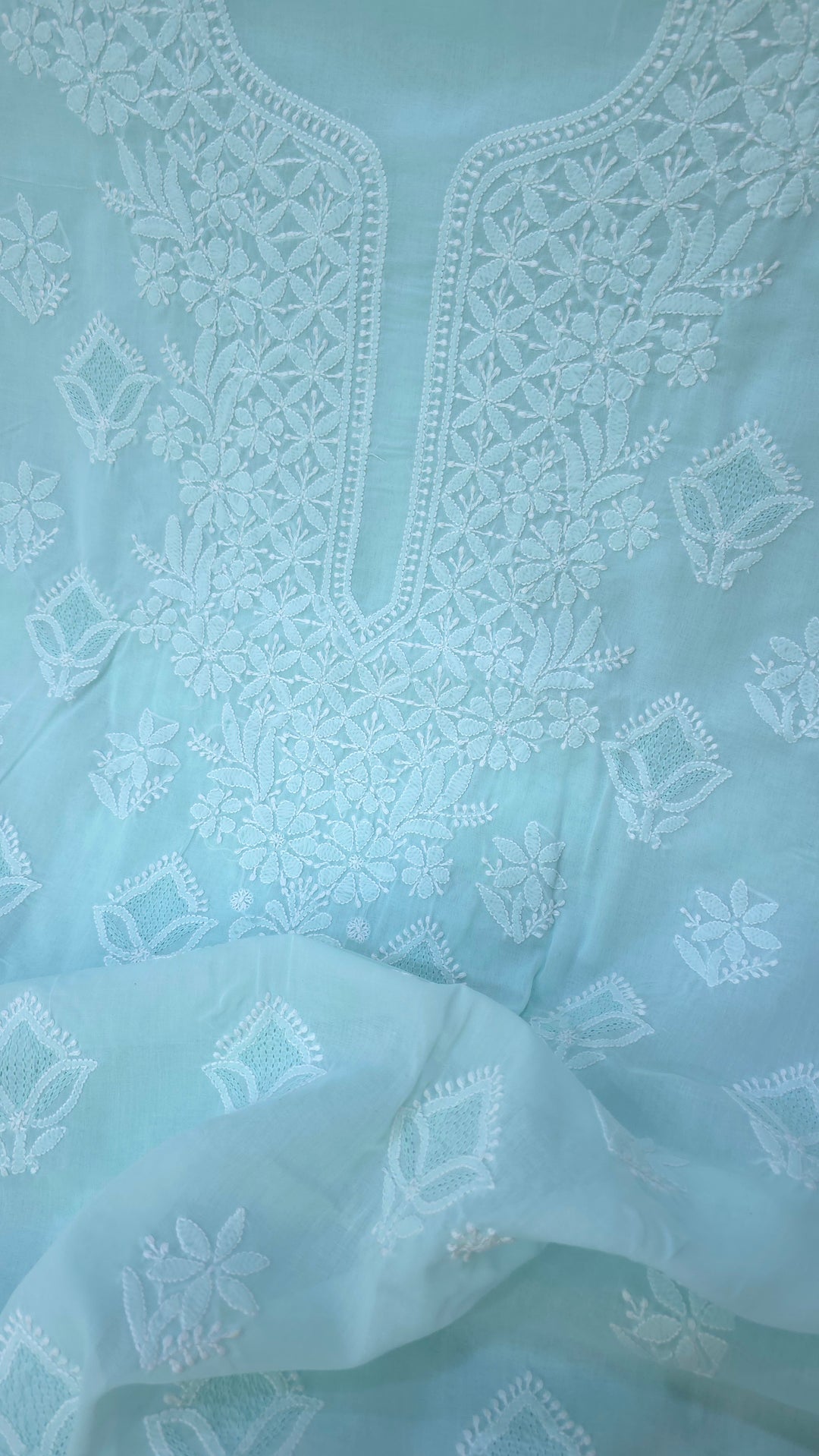 Nawazish Handmade Jaali Chikankari Cotton Dress Material with Chiffon Dupatta | Authentic Lucknow Hand Embroidery | Unstitched Suit Set
