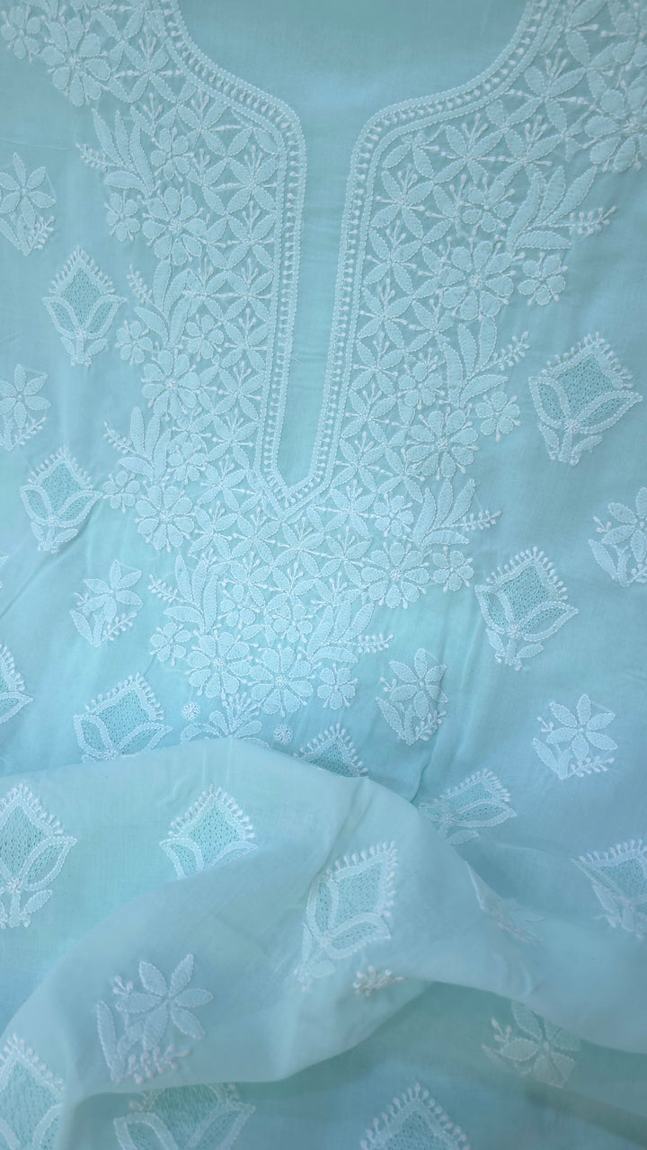 Nawazish Handmade Jaali Chikankari Cotton Dress Material with Chiffon Dupatta | Authentic Lucknow Hand Embroidery | Unstitched Suit Set