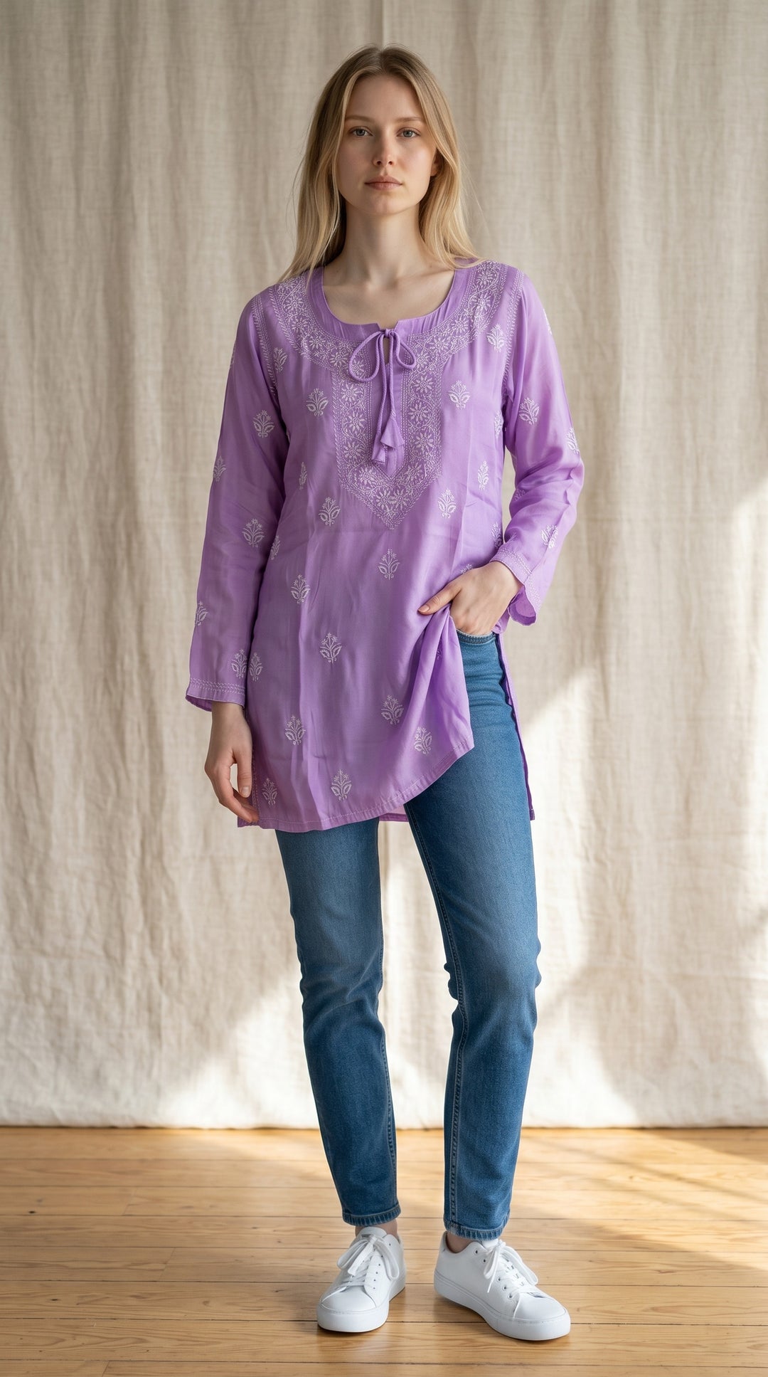 Women's Modal Satin Chikankari Top – Authentic 2 Taar Hand Embroidery
