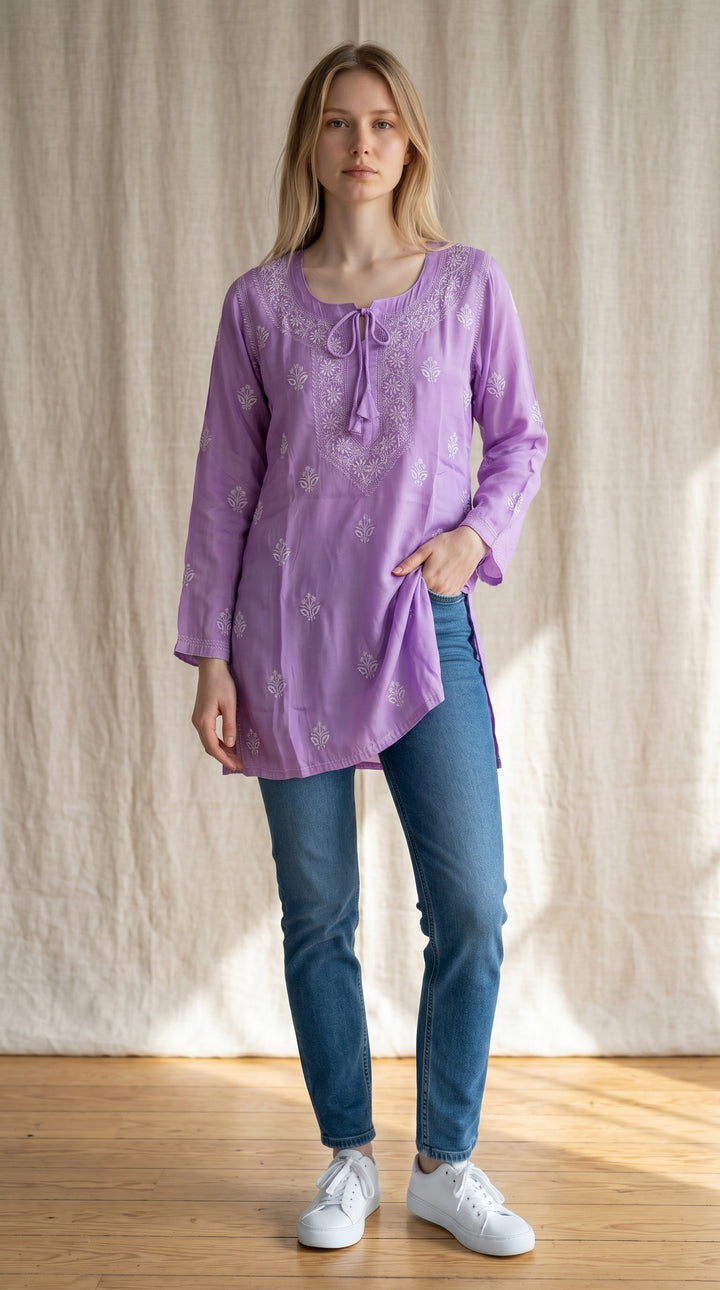 Women's Modal Satin Chikankari Top – Authentic 2 Taar Hand Embroidery